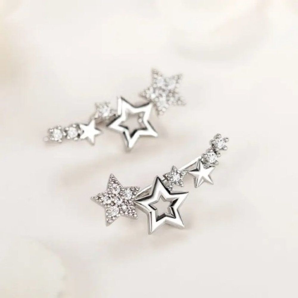 DIAMOND STAR EAR CRAWLER EAR JACKET EAR HUGGER EARRINGS